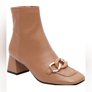 Linea Paolo Tan Leather Wink Chain Detail Ankle Boots Square Toe Women’s 8.5M